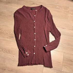 WHITE FOX Take Me Out Textured Button Front Long Sleeve Blouse Top S/M Small